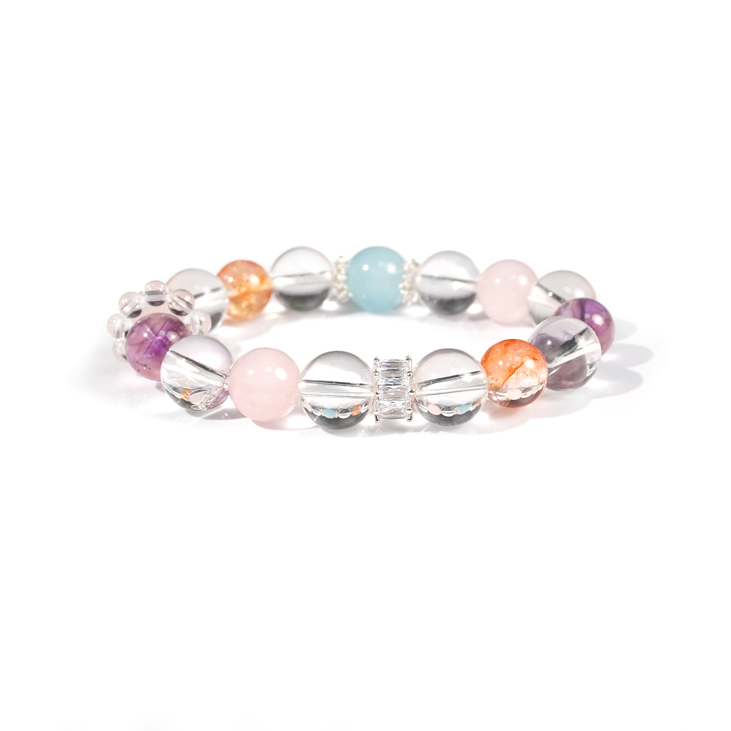 Rose quartz + aquamarine + amethyst + white quartz + red gum flower bracelet