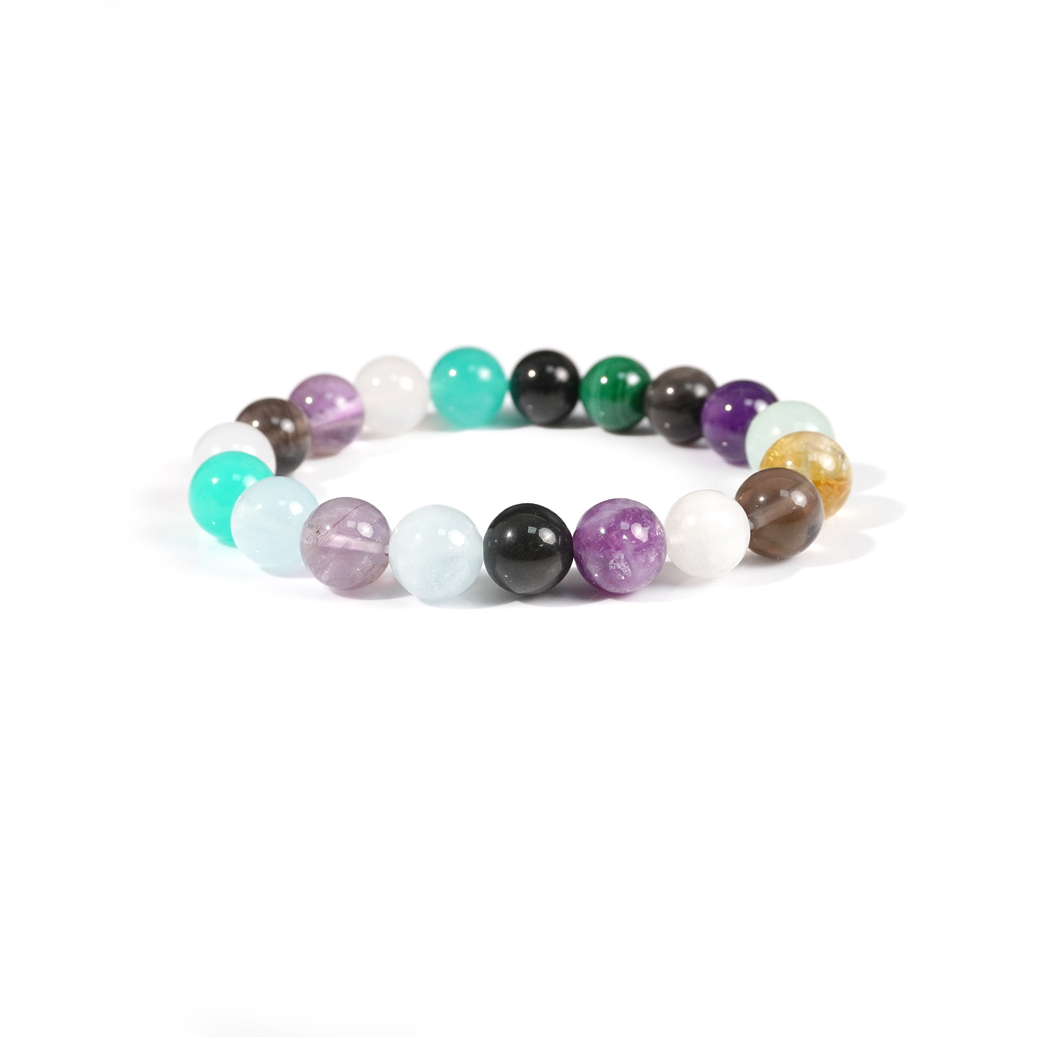 Silver obsidian + yellow tower crystal + Yellow Hair crystal + White crystal + Green Ghost + Black Gold Super Seven + Amethyst + green hair crystal + Golden tiger's eye + Yellow tiger's eye + Black Gold Super Seven casual bracelet