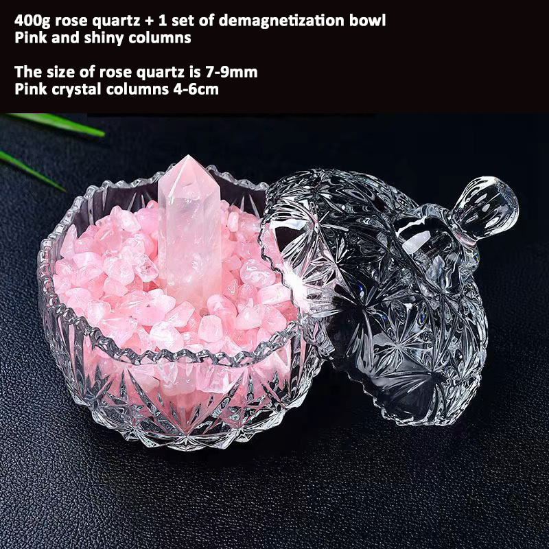 Rose quartz + demagnetized bowl round shape + rose quartz beads