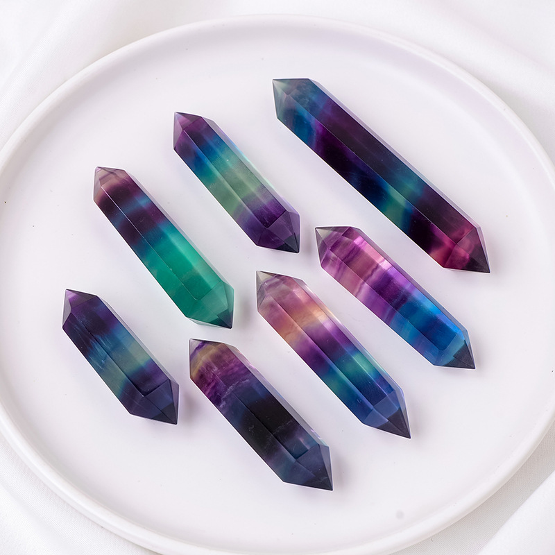 Seven-color fluorite double-pointed columns