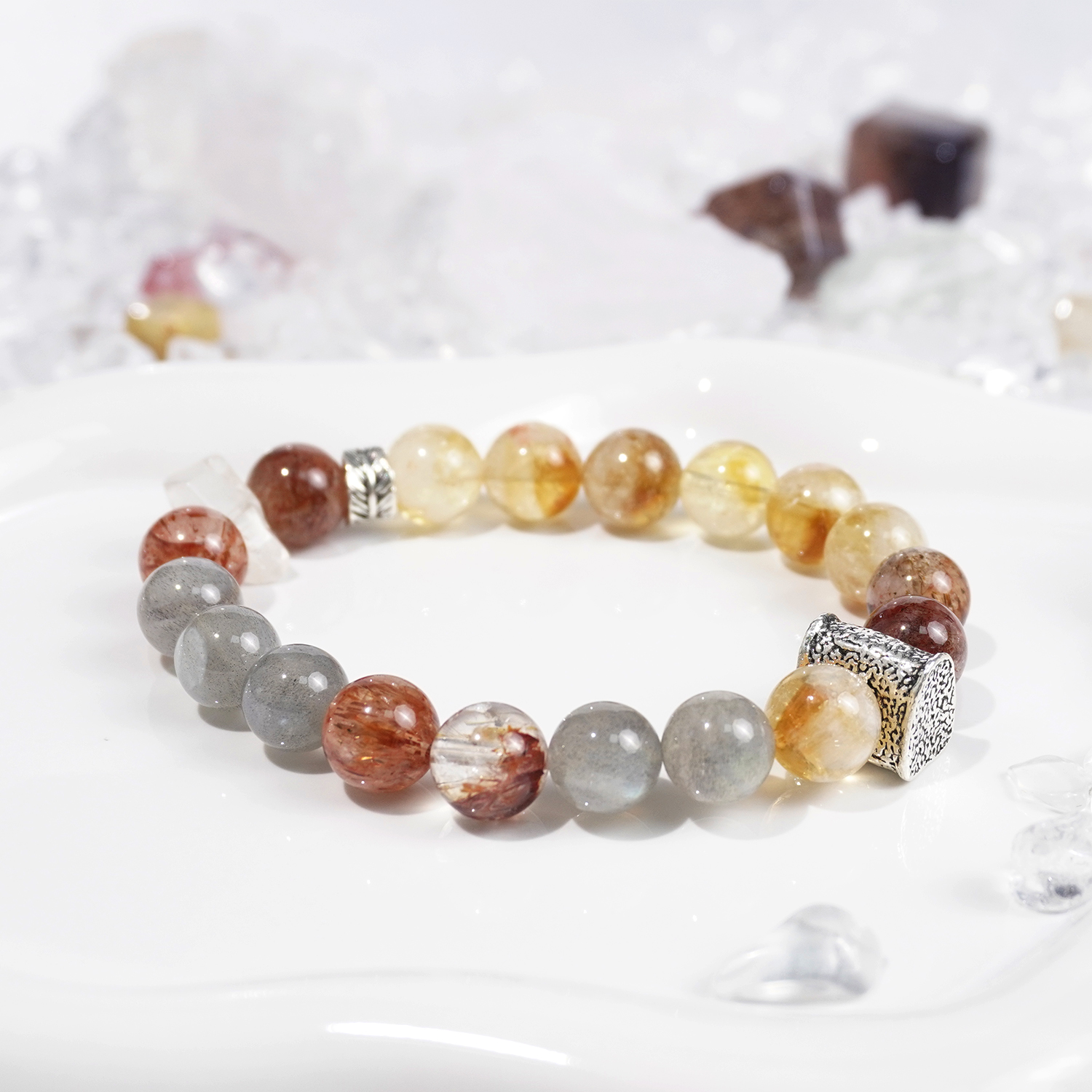 Yellow Tower Crystal + Black Gold Super + Grey Moonlight + White Crystal bracelet