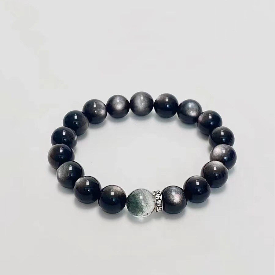 High-end men's bracelet - Obsidian + Green Ghost