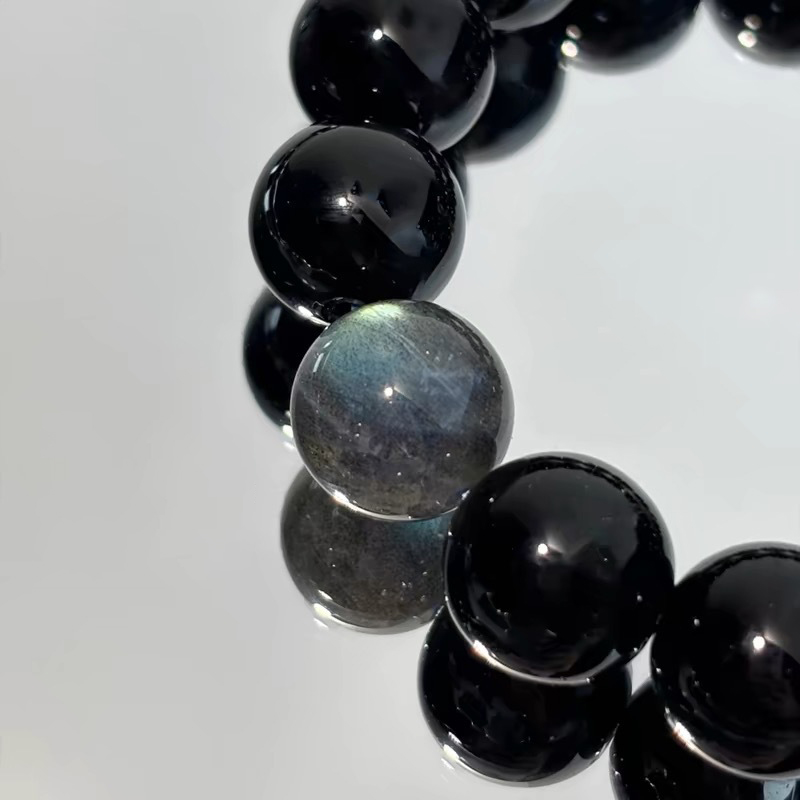 High-end men's bracelet - Silver Obsidian