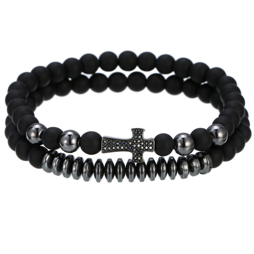 Best-selling men's volcanic stone cross bracelet