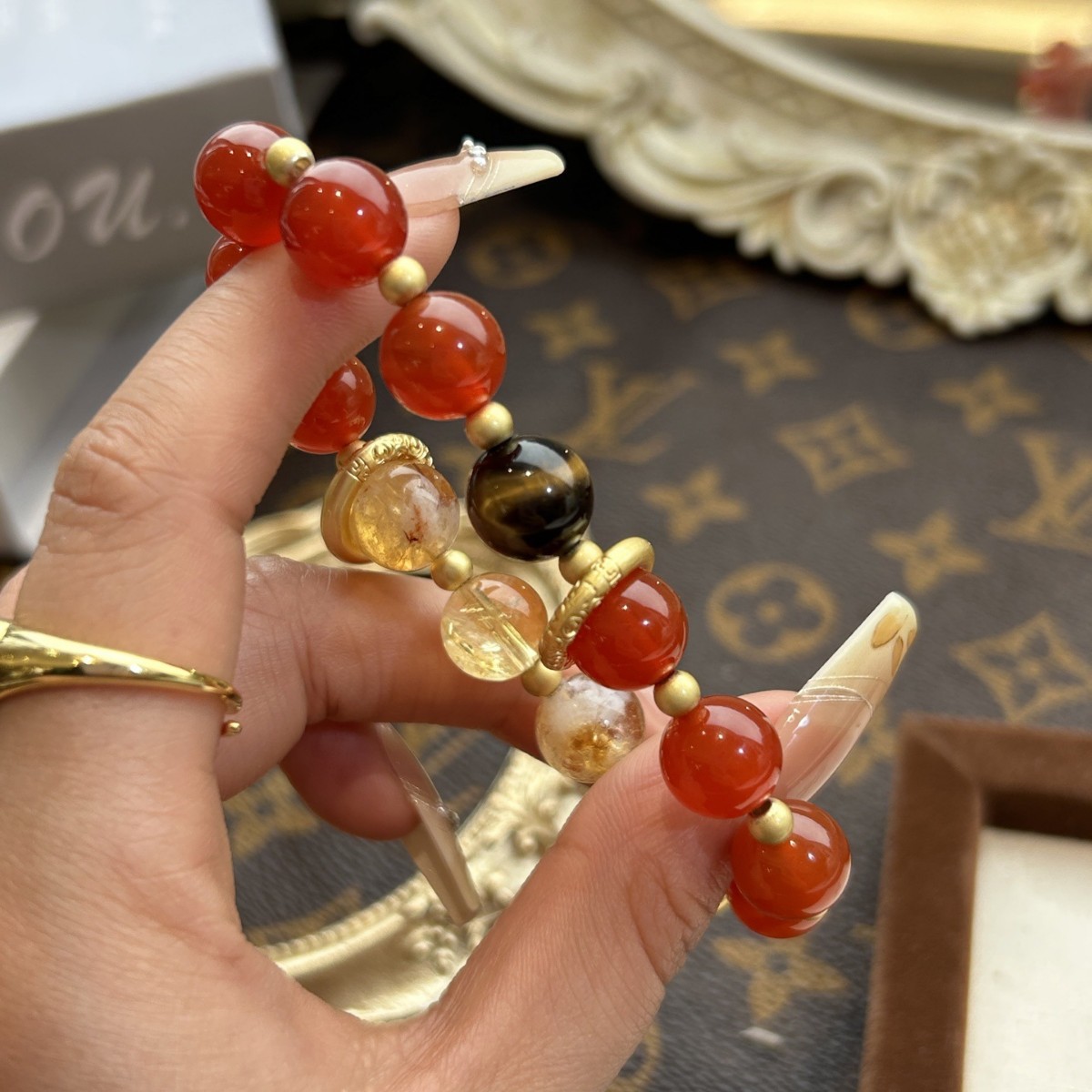 Natural red agate + yellow agate crystal Bracelet