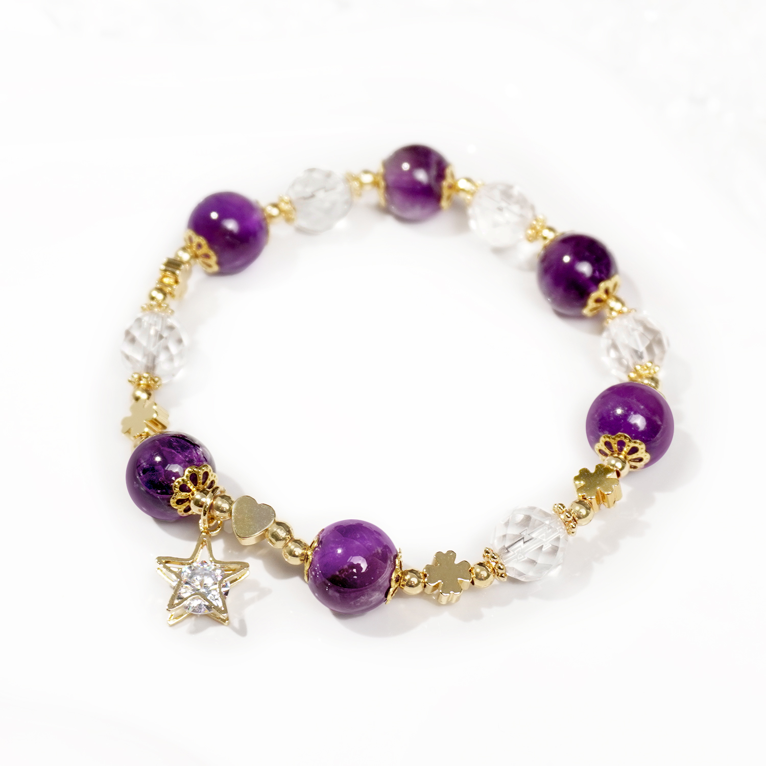 White crystal + amethyst bracelet
