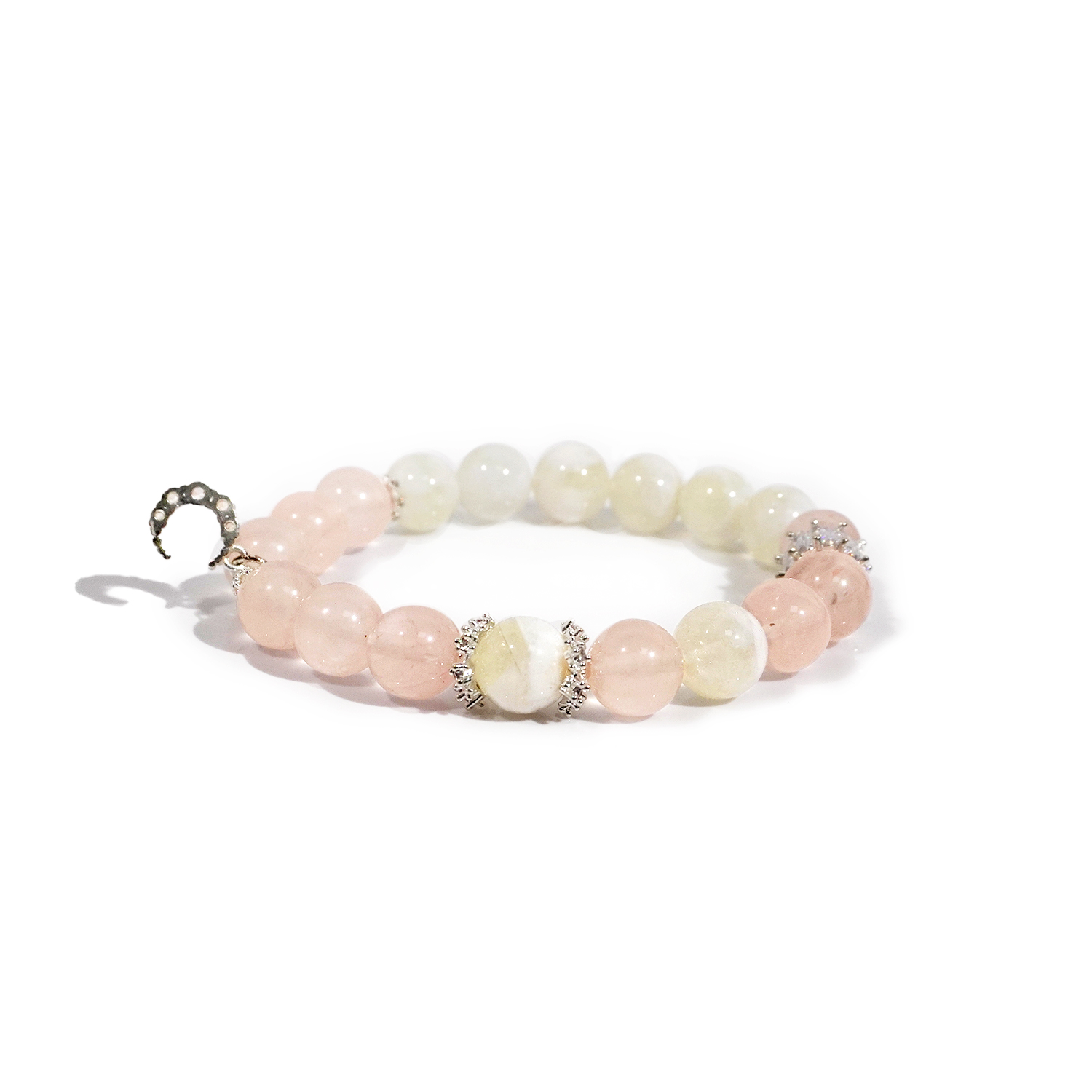 Natural rose quartz + white snowflake ghost bracelet