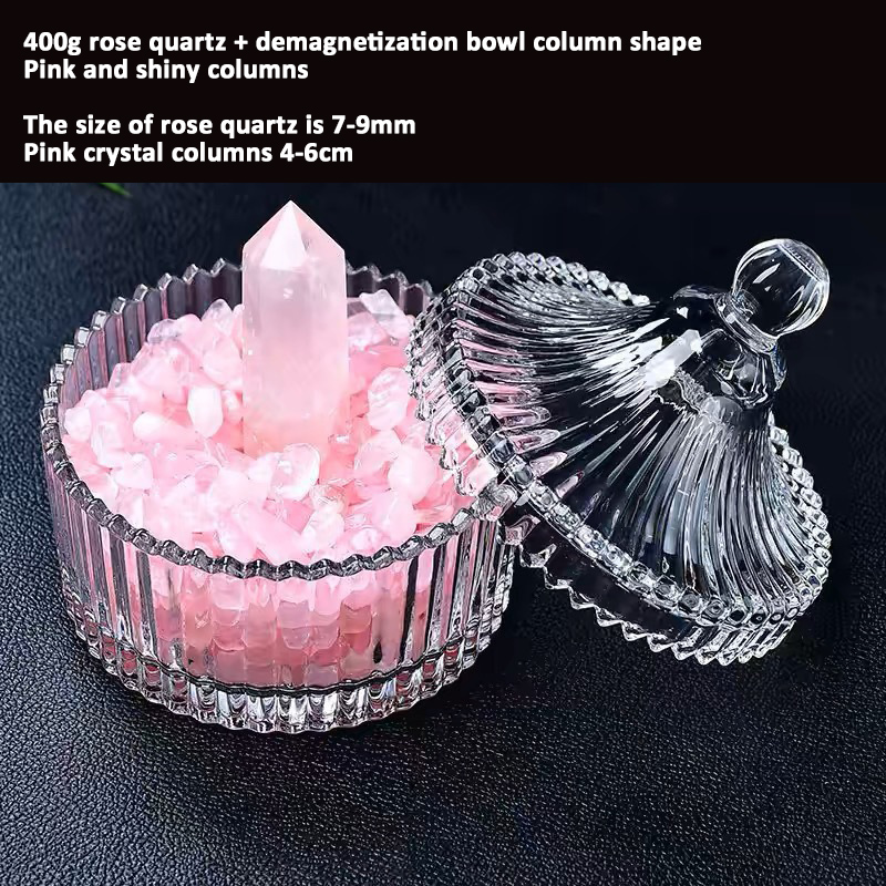 Rose quartz + demagnetization bowl column + rose quartz column