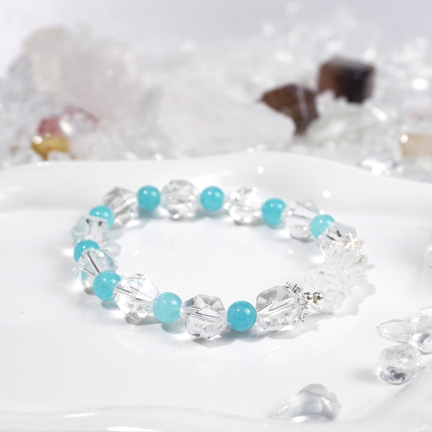 White crystal + aquamarine bracelet