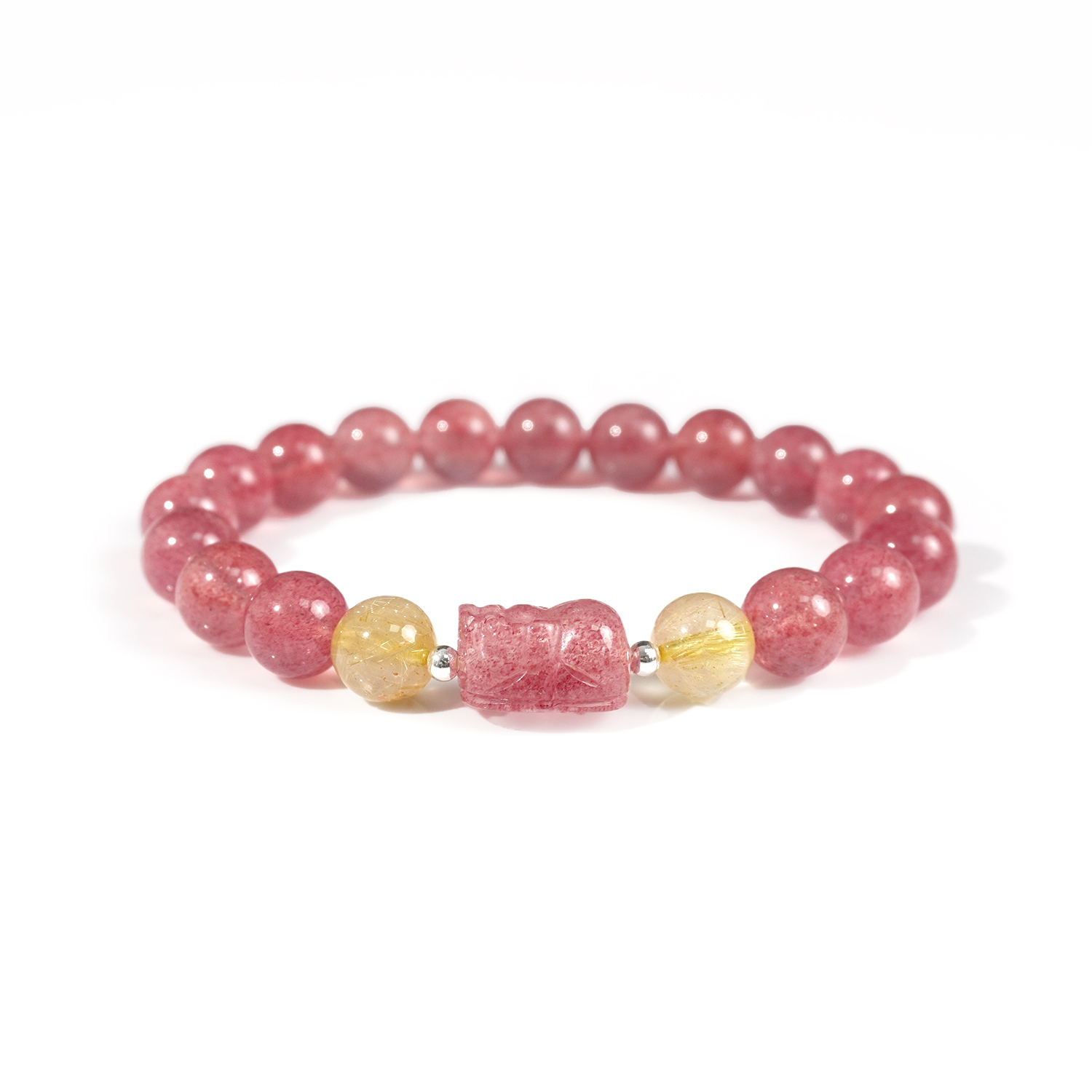 Pigeon blood red strawberry crystal + gold titanium crystal PI Xiu bracelet