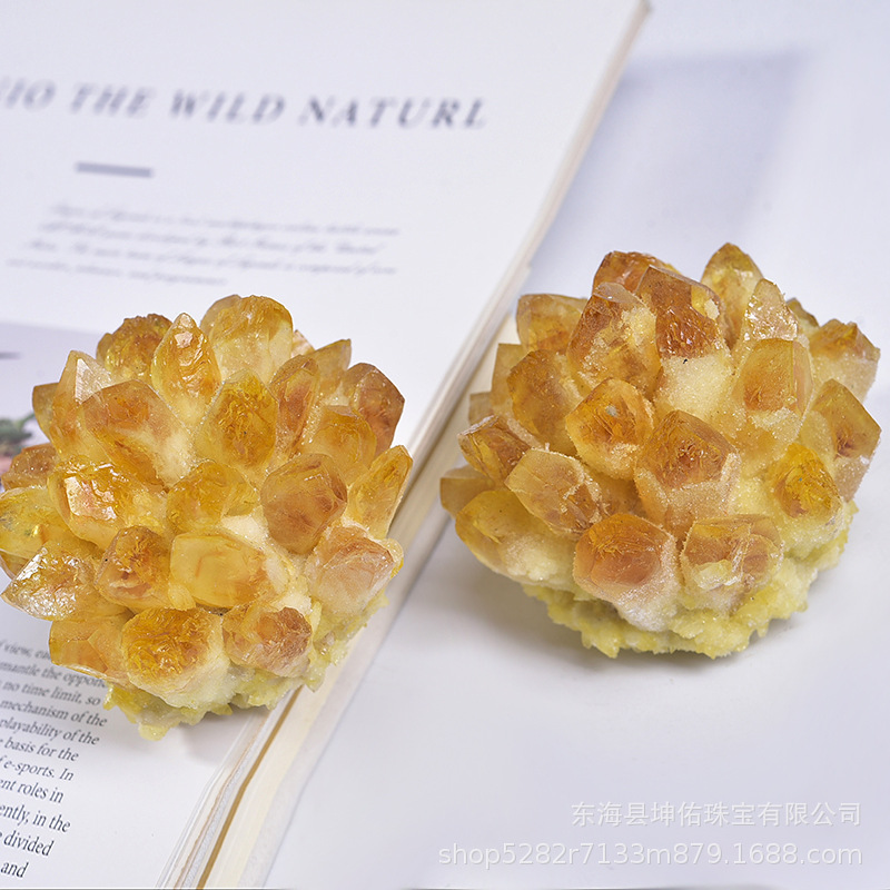 Natural yellow crystal tooth crystal cluster crystal rough stone