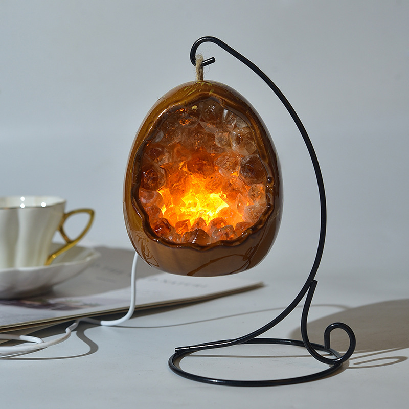 Natural amethyst and citrine treasure basin dinosaur egg night light