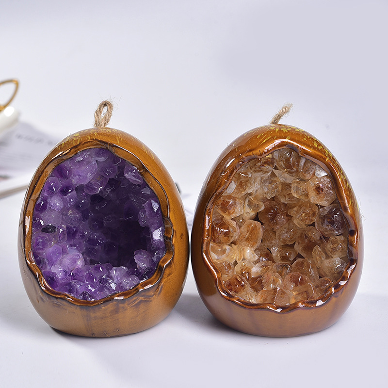 Natural amethyst and citrine treasure basin dinosaur egg night light